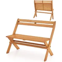 KOMFOTTEU Opklapbare bank voor 2 personen, tuinbank van acaciahout met een draagvermogen van 360 kg, buitenbank voor veranda, balkon, park, 56 x 105 x 80 cm