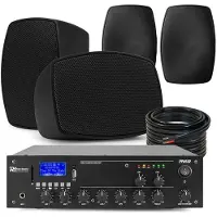 Power Dynamics set van 4 buiten speakers en 2-zone 100V versterker met Bluetooth - Zwart