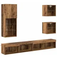 vidaXL TV wand eenheden met LED 5 st Oud Hout 100 x 30 x 30 cm