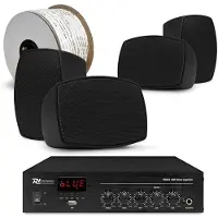 Power Dynamics complete buiten speaker set - 4x waterdichte mini speakers en 100V versterker - Zwart