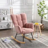 STILVORA Schommelstoel - Modern Teddy Stof - Ergonomisch Ontwerp met Hoge Rugleuning - Voor Woonkamer en Slaapkamer - Roze