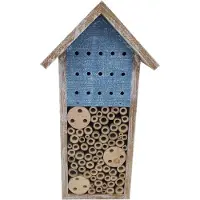 OEM Insectenhotel gemaakt van duurzaam,gecertificeerd noten- en bambushout, 15 x 30 x 13 cm, bruin-blauw