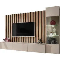 Meublorama Wandmeubel TASHYA - TV-meubel, hangende vitrine en wandpaneel - Artisan eiken en zandwit