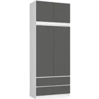 Akord Kleidingkast S90 met Opzetstuk, 2 Deuren en 2 Lades / Furniture Factory / Wit - Grafietgrijs / 90 x 234 x 51 cm