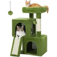 OEM 77 cm hoge kattenboom met twee slaapplekken en krabpalen - Groen