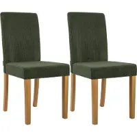 CLP Ina Set van 2 eetkamerstoelen - klassiek - met rugleuning - hout - corduroy - ribstof - antiek licht/groen