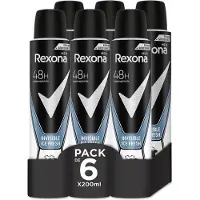 Rexona Men Deodorant 6 x 200 ml. - Invisible Ice Fresh - MotionSense - Voordeelverpakking - Anti-Transpirant - 0% Alchol