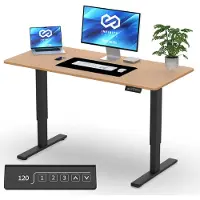 Infinity Goods Zit Sta Bureau Elektrisch Verstelbaar - 140 x 60 CM - Geheugenfunctie - Houtkleur