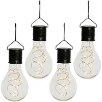 Anna's Collection Solar sfeer hanglamp - 4x - tuin - lampenbol - zwart - glas - 15 cm