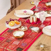 OEM Handgemaakte placemat van katoen met patchworkmotief - Decoratieve tafelonderzetter voor een hoektafel - 40x182 cm