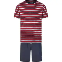 Phil&Co. Heren shortama korte pyjama set rood/donkerblauw gestreept
