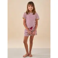 Little label shortama met hartjesprint rood Meisjes Stretchkatoen Ronde hals - maat 110/116