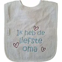 Funnies Witte slab met "Ik heb de liefste oma" - blauwe letters - grootmoeder, oma, opa en oma dag, kraamcadeautje, verjaardag, cadeautje, baby, slabber, bavet