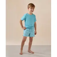 Little label shortama blauw Jongens Stretchkatoen Ronde hals Streep - maat 122/128
