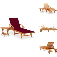 vidaXL Ligbed Met Tafel - Ligbedden Met Tafels - Ligbed Met Tafeltje - Ligbedden Met Tafeltjes - Ligbed met tafeltje en kussen massief acaciahout