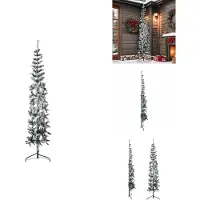 vidaXL Kunstkerstboom, half, met sneeuw, slank, 210 cm - Kerstbomen