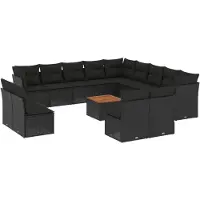 vidaXL 14-delige Loungeset met kussens poly rattan zwart