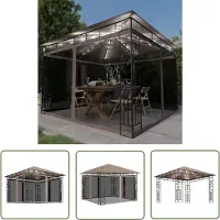 The Living Store De Living Store paviljoen met muggengaas en LED-lichtketting, afmetingen 3x3x2,73 meter, kleur taupe