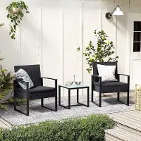 Songmics Balkonmeubilair, tuinset, gemaakt van PE polyrattan, loungeset, tafel en 2 stoelen, terrasmeubilair, eenvoudig te monteren, buiten, voor terras, balkon, tuin, zwart GGF010B05