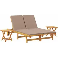 vidaXL Ligstoel met kussen Taupe Massief Acacia Hout