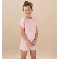 Little label shortama lichtroze Meisjes Stretchkatoen Ronde hals Streep - maat 134/140