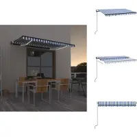 vidaXL Uitschuifbare Luifel - Uitschuifbare Luifels - Uittrekbare Luifel - Uittrekbare Luifels - Luifel automatisch met LED en windsensor 450x300 cm blauw wit