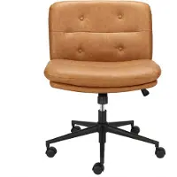 Happiq Armloze Bureaustoel met Wielen - Voor Thuiskantoor & Make-up - Ergonomische Middenrugstoel met Brede Zitting, 360° Draaibaar - PU Gewatteerd - Bruin