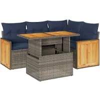 vidaXL - 5-delige - Loungeset - met - kussens - poly - rattan - acacia - grijs