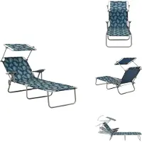 vidaXL Buiten Ligbed - Buiten Ligbedden - Ligbed - Ligbedden - Ligbed met luifel staal bladpatroon