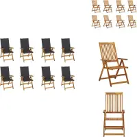 vidaXL Tuinstoel - Tuinstoelen - Tuin Stoel - Tuin Stoelen - Tuinstoelen 8 st inklapbaar met kussens massief acaciahout