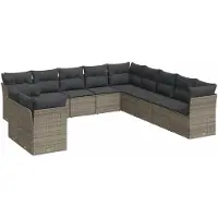 vidaXL 11-delige Loungeset met kussens poly rattan grijs