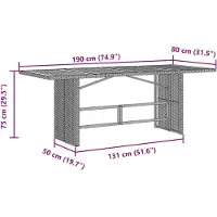 vidaXL Tuintafel met glazen blad 190x80x75 cm poly rattan grijs