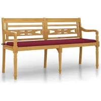 vidaXL Batavia bank met wijnrode kussen, 150 cm, massief teakhout - Bank - Banken - Tuinbank - Zitbank