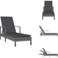 vidaXL Ligbed met armleuningen, grijs, van polyrotan - Ligbedden