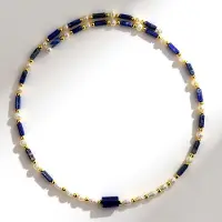 Cavill - Stalen Halsketting - 36,26 ct Afghaanse Lapis Lazuli - Zoetwaterparels & Gouden Hematiet - Elegante Blauwe Halsband 31,4 cm