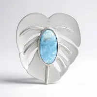 Cavill - Zilveren Hanger - 925 Sterling Zilver Geplatineerd - 1 999 ct Braziliaanse Aquamarijn Ovaal Cabochon - Modern Bladmotief Blauw