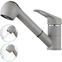 Auralum Max Keukenkraan met Uitrekbare Uitloop - 50 cm Uittrekbereik - 2 Straalstanden - Sterke Waterstroom - Warm-en koudwaterregeling - Grijs