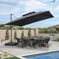 Laura Zweefparasol 400x300 cm Rechthoekig – 360° Draaibaar, Kantelbaar, Aluminium Frame, UV50+ Bescherming, Waterafstotend, Inclusief Parasolvoet – Beige –