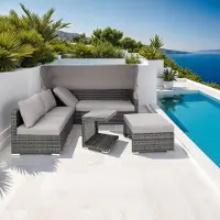 TecTake Polyrattan Loungeset 16-Delig XXL met Luifel & Verstelbare Rugleuning – Aluminium Tuinset met Kussens en Modulaire Opstelling – Weerbestendige Outdoor Lounge – Urbanhome Ibiza Sun Lounge Deluxe