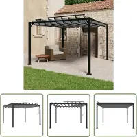 The Living Store De Living Store paviljoen met lamellendak, afmetingen 3x3 meter, in de kleur antraciet, met stoffen en aluminium constructie