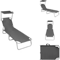 vidaXL Ligbed - Ligstoelen - Opklapbaar Ligbed - Opklapbare Ligstoelen - Ligbed inklapbaar met luifel aluminium grijs
