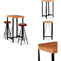 vidaXL Barset, 3-delig, massief acaciahout, echt leer en canvas - Eetsets