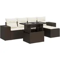 vidaXL 6-delige Loungeset met kussens poly rattan bruin