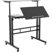 Happiq Verrijdbaar Sta-Bureau - Kantelbaar Verstelbaar Computerbureau met Wielen - Zwart