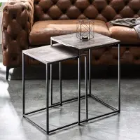 Invicta Handgemaakte bijzettafel set van 2 ELEMENTS 40cm zilverzwarte salontafel - 40387