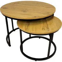 Begryf Set van 2 salontafels - rond - nestbaar - zwart en eikenlook - 53x53x47 cm / 43x43x39 cm