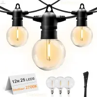 EverNeeds Lichtsnoer Buiten - 12 Meter - Met Dimfunctie - Lichtslinger 25 LED - Sfeerverlichting - Buiten en Binnen - Tuinverlichting - Kerstverlichting - Lampjes Slinger - IP65 Waterdicht - 2700K - 2