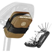 RockBros 16-in-1 multifunctioneel gereedschapset voor fietsreparaties, met mini-fietzadeltas, compact en lichtgewicht, geschikt voor racefietsen en mountainbikes, bruin