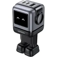 UGREEN GaN Fast Charger 65 W-oplader 2x USB-C + 1x USB-A Smart-Display Robot Design zwart