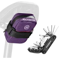 RockBros 16-in-1 multifunctioneel gereedschapset voor fietsreparaties, met een kleine fietzadeltas, compact en licht, geschikt voor racefietsen en mountainbikes, paars
